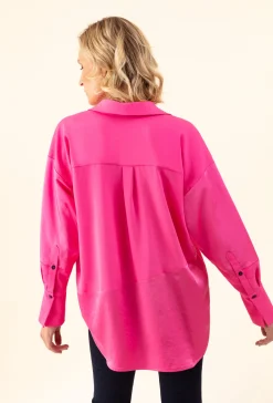Chemise bi-matière Bettyna fuchsia | INDIES